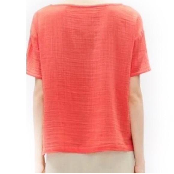 EILEEN FISHER Top bateau neck organic crinkle cotton Tangerine NWT - Picture 4 of 4